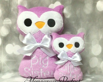 Big Sister, Little Sister Bright Purple Owl Soft Toy Sibling Gift Set