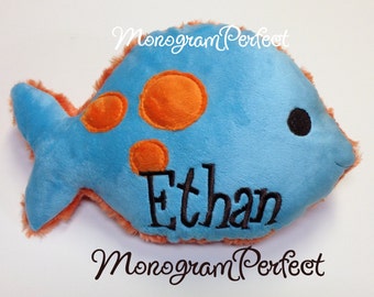 Peluche a forma di pesce in peluche blu e arancione personalizzato