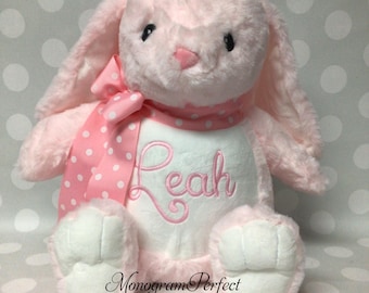 Personalized Pink Bunny Stuffed Animal - sits 12" tall