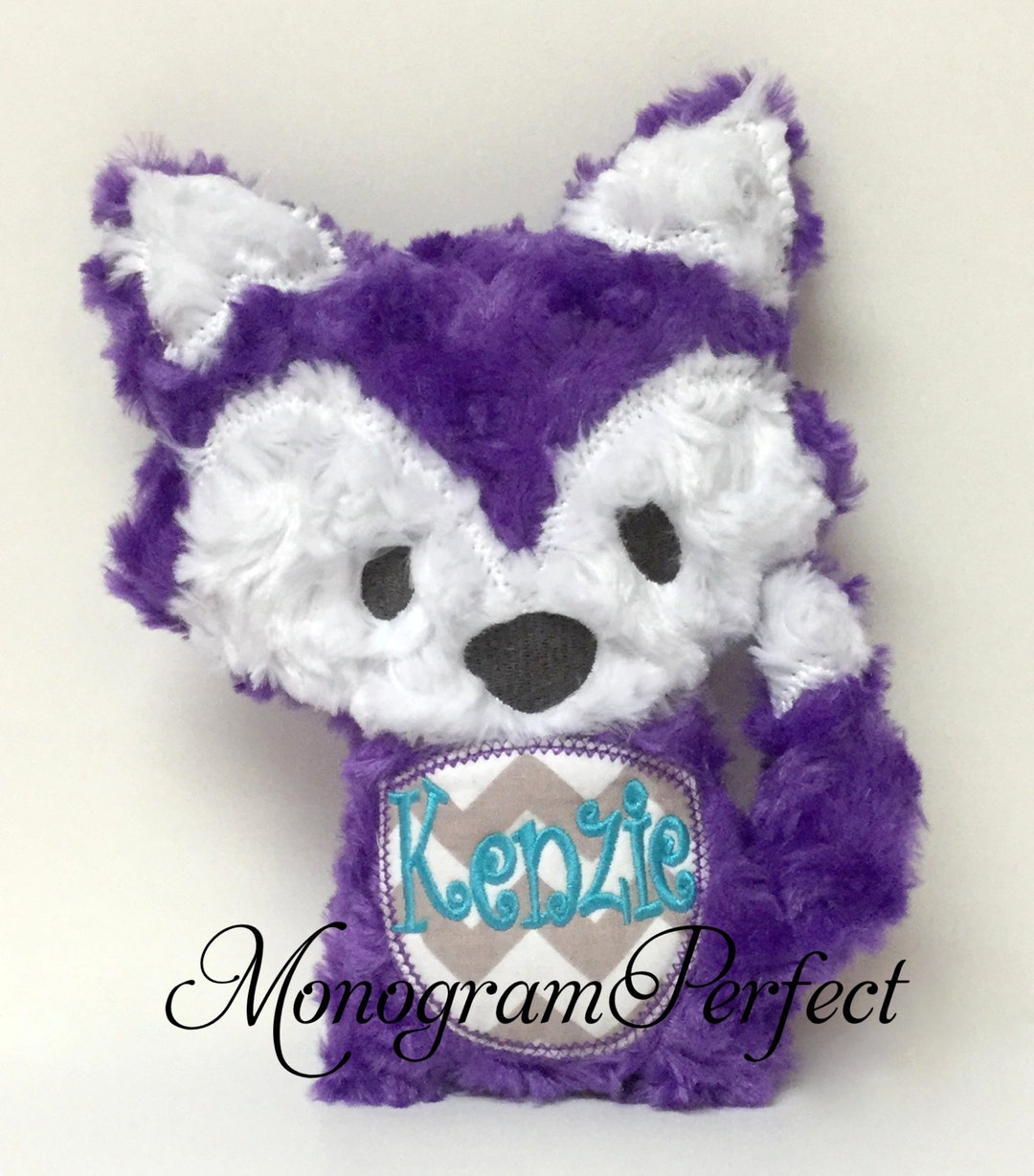 KENZIE - Already Personalized Fluffy Plush Purple Woodland Fox Stuffed