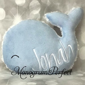 Peluche personalizzato a forma di balena azzurra/bianca