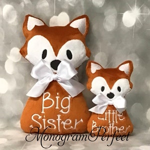 Big Sister / Little Brother Fox Doll & Rattle Sibling Gift Set
