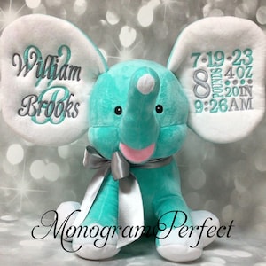 New Exclusive Aqua Blue Personalized Birth Announcement Elephant