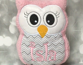 Isla is Already Personalized on this Light Pink & Gray Chevron Owl Stuffie - 8.5" x 6.5"