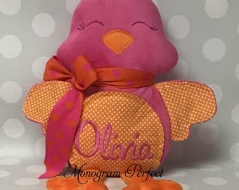 Olivia is Already Personalized on this Hot Pink / Orange Bird Doll Stuffed Animal