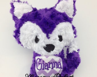 Personalized Fluffy Plush Purple Woodland Fox Stuffed Animal