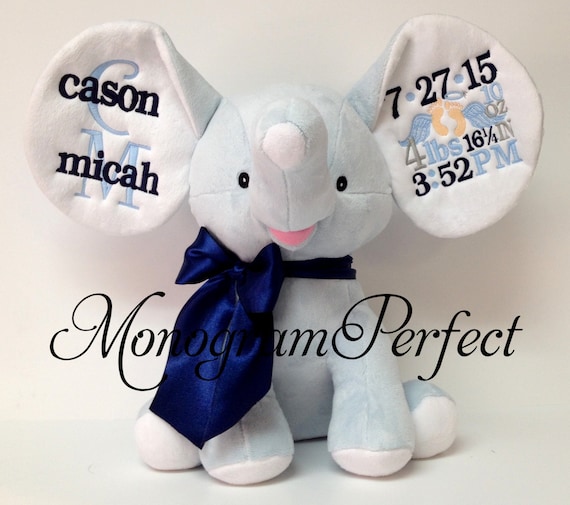 Annuncio di nascita personalizzato con ali d'angelo blu, elefante - Main Image