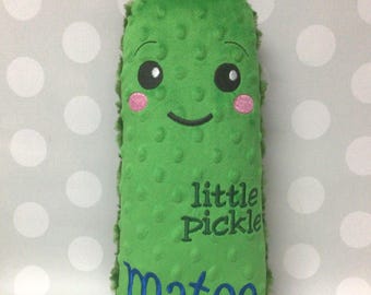 Boy Personalized Little Pickle Stuffie – Custom Name Plush Toy - 10.5" x 4.5"