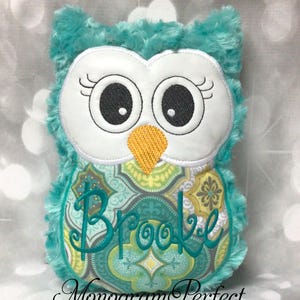 BROOKE is Already Personalized on this Turquoise Swirl Plush Owl Reading Buddy Pillow, Soft Toy