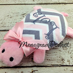 Personalized Light Pink & Gray Chevron Turtle Stuffed Animal