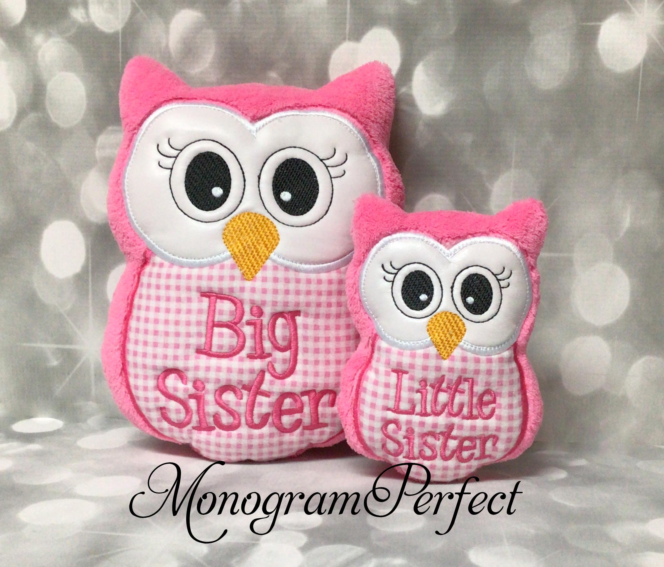 ビッグシスター、リトルシスター 明るいピンクのギンガムフクロウの