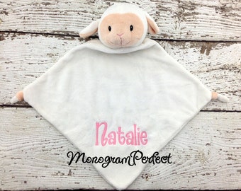 Natalie is Already Personalized on this Lamb Wee Blankie Cuddle Buddie