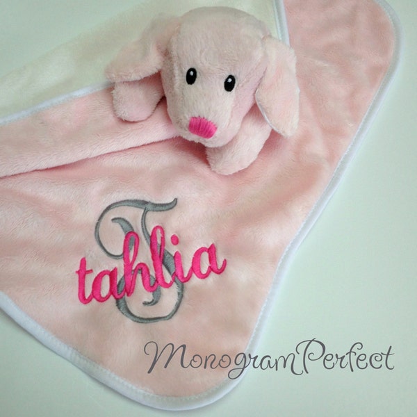 Personalized Pink Puppy Snuggle Buddy, Lovie, Security Blanket