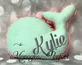 Personalized Mint Green / Coral / Gray Plush Whale Soft Toy