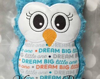 READY TO SHIP - Dream Big Little One Teal Blue/ Orange Plush Owl Pillow, Soft Toy (Not Personalized)