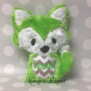 Personalized Lime Green Stuffed Fluffy Plush Woodland Fox
