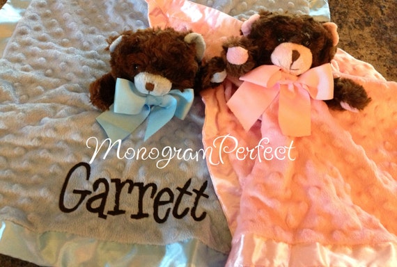 Personalized Blue or Pink Teddy Bear Lovie Security Blanket Etsy Canada