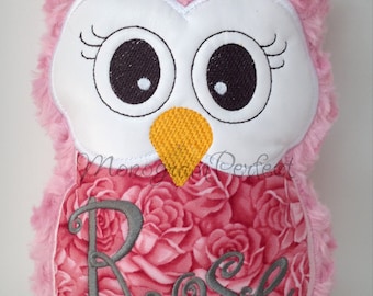 Rose is Already Personalized on this Pink Rose Owl Stuffie - 8.5" x 6.5"