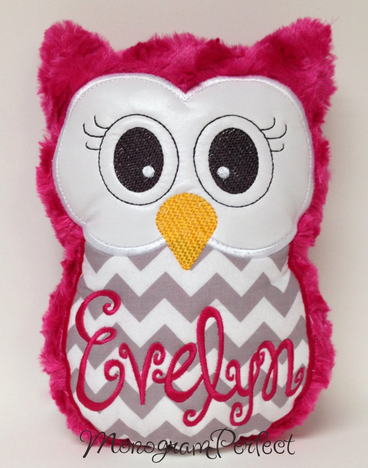 Fuchsia and Gray Chevron Plush Owl Stuffie - 8.5" x 6.5"