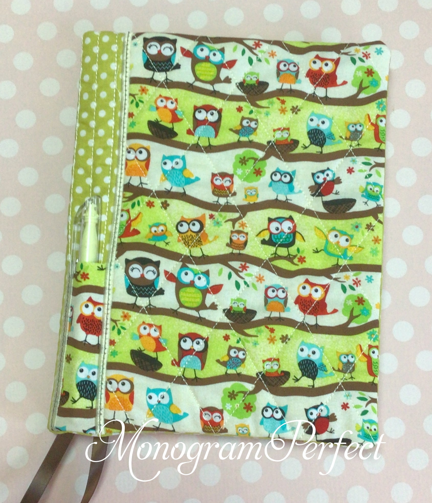 Owl Fabric Composition Reusable Notebook Cover with Pen Holder (Pen not included, but the notebook i