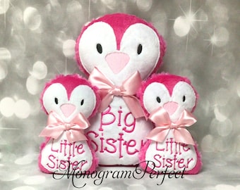 Big Sister / Twin Little Sister Penguin Doll & Rattle Set