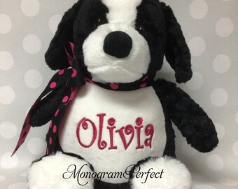 Personalized Black Collie Puppy Dog Stuffed Animal 12"