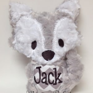 Personalized Fluffy Plush Wolf Stuffed Animal Stuffie, Handmade softie