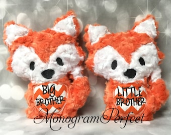 Big Brother, Little Brother Orange Personalized Stuffed Fluffy Plush Woodland Fox (set of 2)