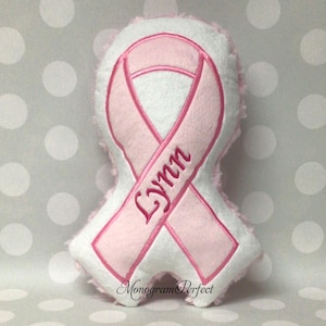 Personalized Pink Breast Cancer Awareness Ribbon Stuffie – 10&quot; x 7&quot;