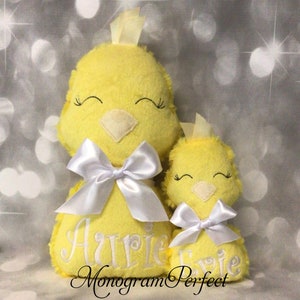 Personalized Big Brother/ Little Brother or Big Sister, Little Sister Bird / Chick Soft Toy & Rattle Sibling Gift Set
