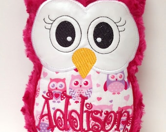 Personalized Fuschia Owl w/Hearts Reading Buddy Pillow, Soft Toy