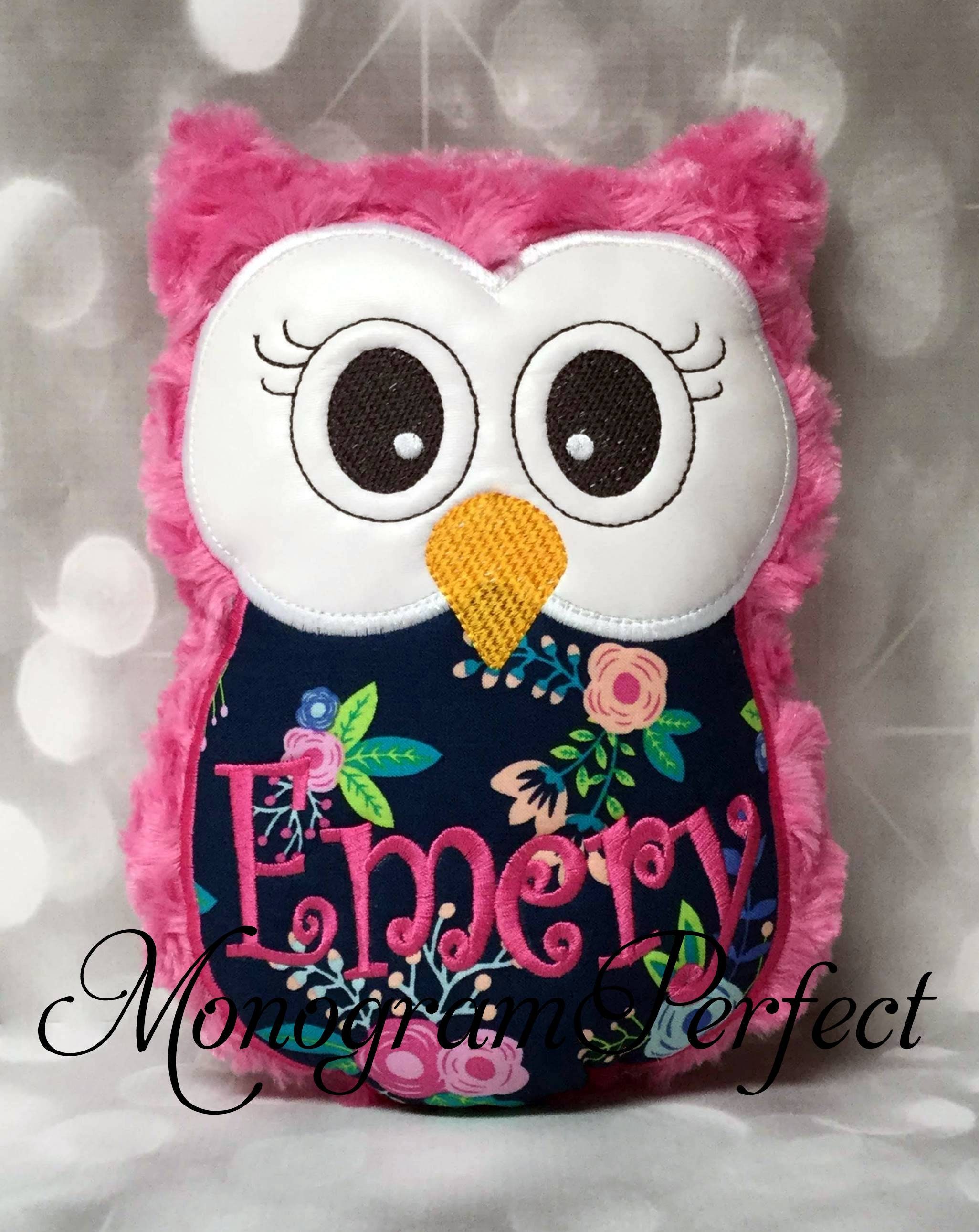 Hot Pink and Navy Floral Print Plush Owl Reading Buddy Pillow, Soft Toy