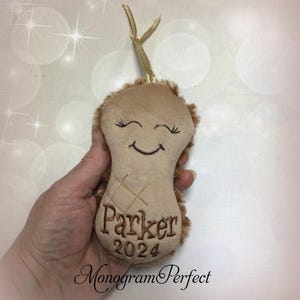 Personalized Little Peanut Stuffie with Year Stuffed Christmas Ornament / Gift Tag, Handmade