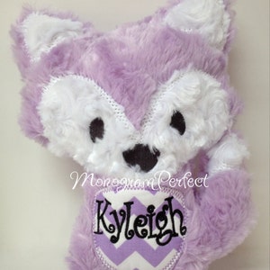 Personalized Lavender / Light Purple Fluffy Plush Woodland Fox Stuffed Animal