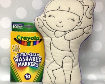 Large Gymnastic Girl Coloring Doodle Doll Stuffie - 10" x 6.5"