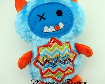 CARTER - Already Personalized  Bright Blue & Orange Monster Stuffed Plush Doll - Ready To Ship