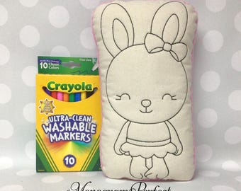 Large Bunny Girl Coloring Doodle Doll Stuffed Animal - 10.5" x 6"
