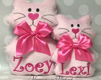 Personalized Pink Big Sister, Little Sister Kitty Stuffed Animal Soft Toy Sibling Gift Set