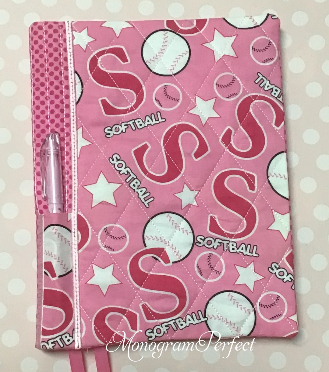 Pink Girls Softball Fabric Composition Reusable Notebook Cover With Pen ...