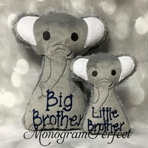 Ensemble cadeau poupée éléphant Grand frère/petit frère et hochet pour frères et sœurs