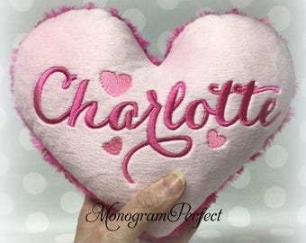 Personalized Pink Heart Stuffie – Custom Name Plushie - 8.5" x 7"