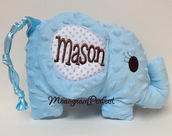 Personalized Floppy Ear Blue Plush Minky Stuffed Elephant Soft Toy, Pillow