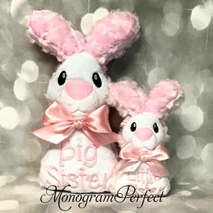 Pink & White Big Sister Doll, Little Sister Bunny Stuffed Animal Sibling Gift Set