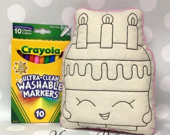 Large Birthday Cake Coloring Doodle Doll Stuffie - 8.5" x 6.5"
