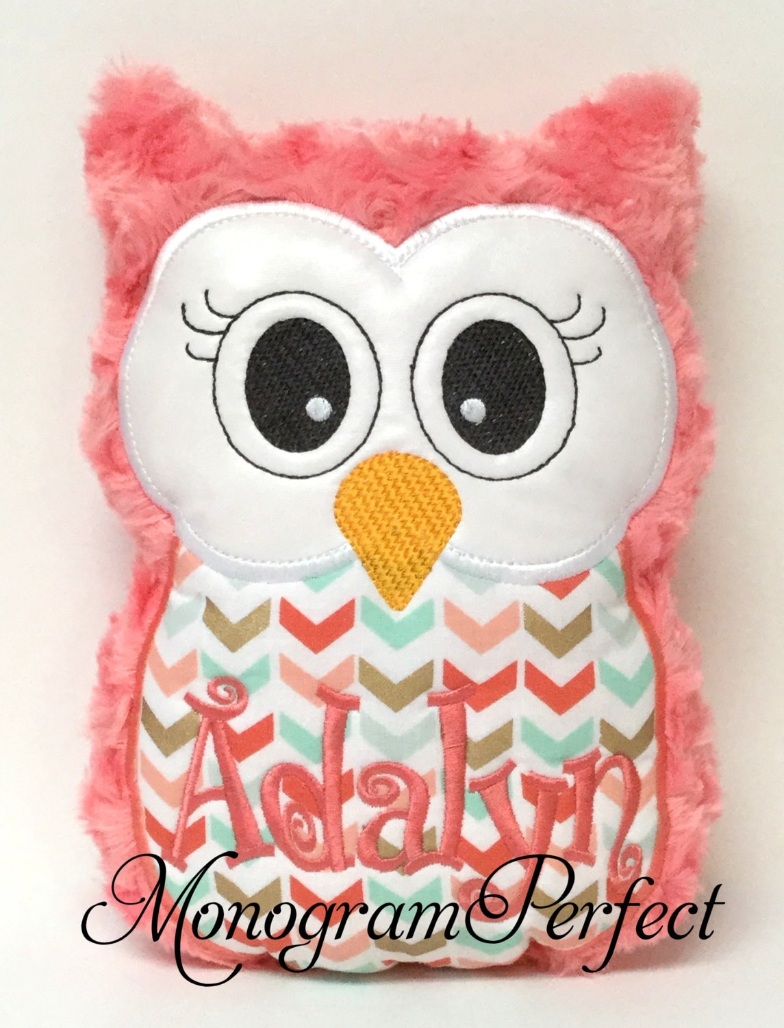 Personalized Coral & Aqua Owl Stuffie - 8.5" x 6.5"