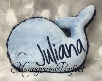 Personalized Light Blue / Navy Blue Plush Whale Soft Toy