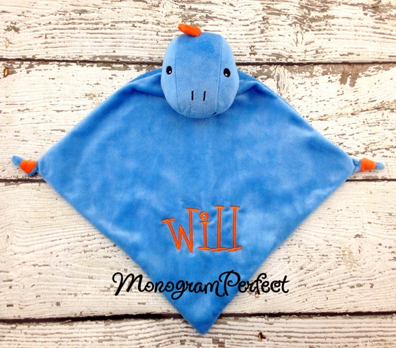 Personalized Blue Dinosaur Wee Blankie Cuddle Buddie Baby Boy Gift