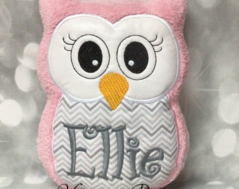 Ellie is Already Personalized on this Light Pink & Gray Chevron Owl Stuffie - 8.5" x 6.5"