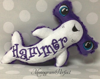 Personalized Purple Plush Hammerhead Shark Stuffie Soft Toy - 11" x 7"
