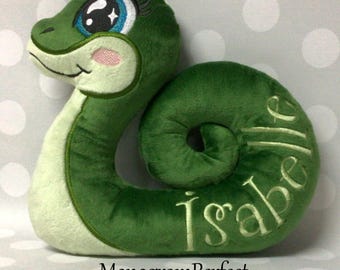 Isabelle is Already Personalized on this Plush Green Snake Stuffie Soft Toy - 10" x 9.5"